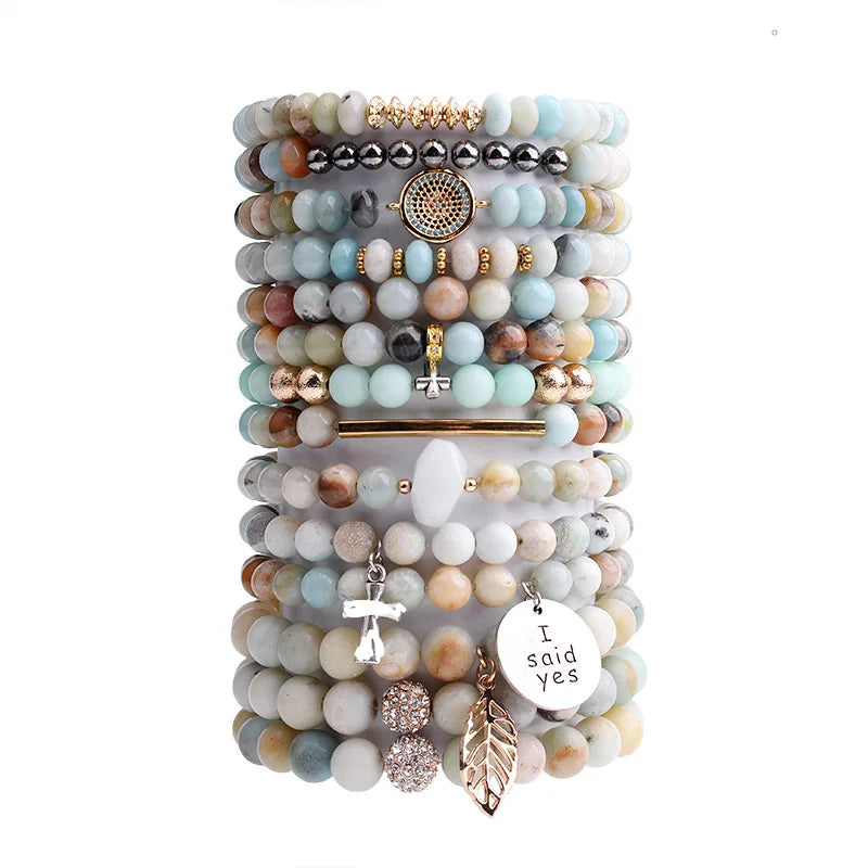 Wholesale Men Women DIY Natural Stone Bracelet Bead Yoga Bangle Lotus Custom Cross Pendant Multi-Layer Natural Stone Bracelet