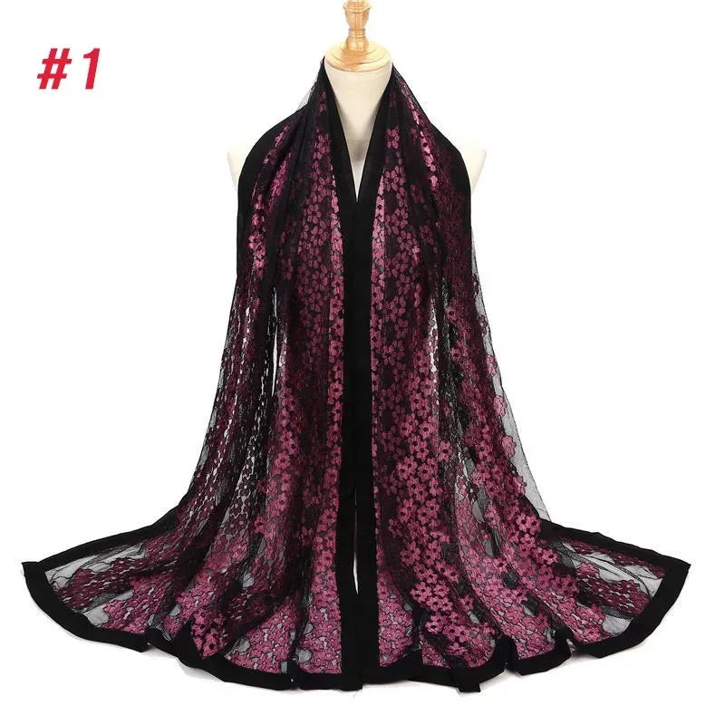 Wholesale Custom Made Lace Flower Bear Polyester Hijab Scarf Muslim Hijab Hot Selling Scarf Polyester Hijab