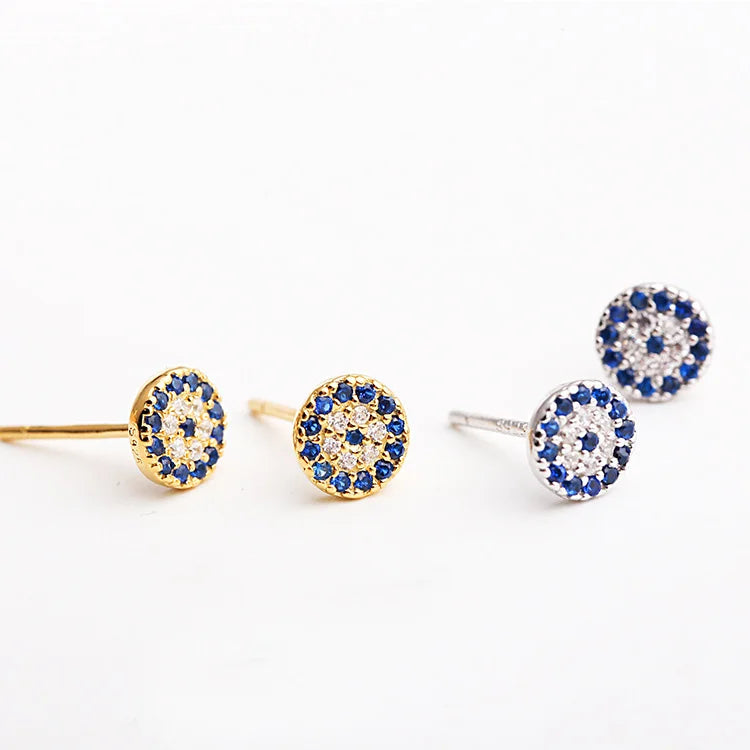 925 Sterling Silver Trendy Lady Fashion Stud Earrings with Zircon Round Eye Jewelry for Women