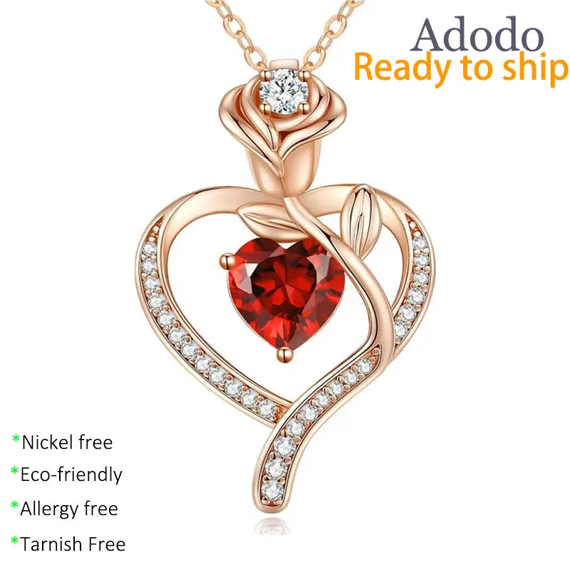 Valentine's Day Jewelry Heart Cut Colored Zircon Pendant Necklace 925 Silver Rose Gold Plated Chain for Romantic Couples