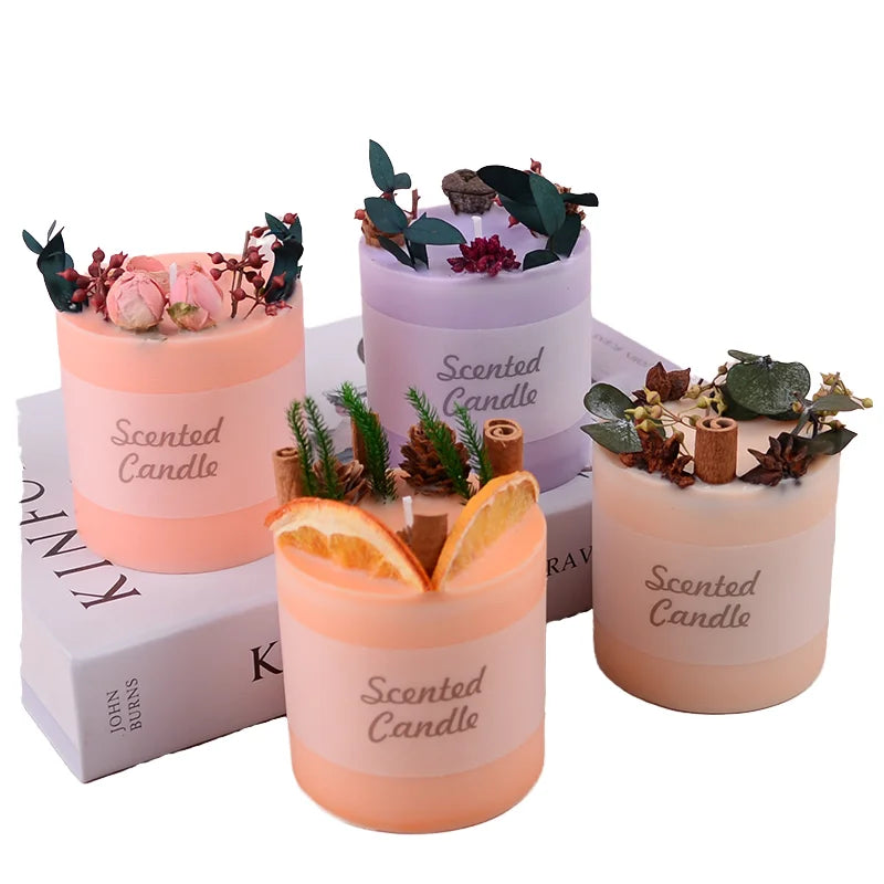 Romantic Handmade Dried Flower Pillar Scented Candles Home Fragrance Aromatherapy Gift Set