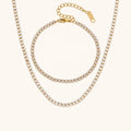 Dingran Shining Tennis Zircon Necklace and Bracelet Waterproof Gold Plated Jewelry Set for Women