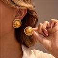 Hawaiian Bohemian Summer Fashion Gold Earrings Zircon Surrounding Stainless Steel Round Mirrored Hammered Gold Earrings