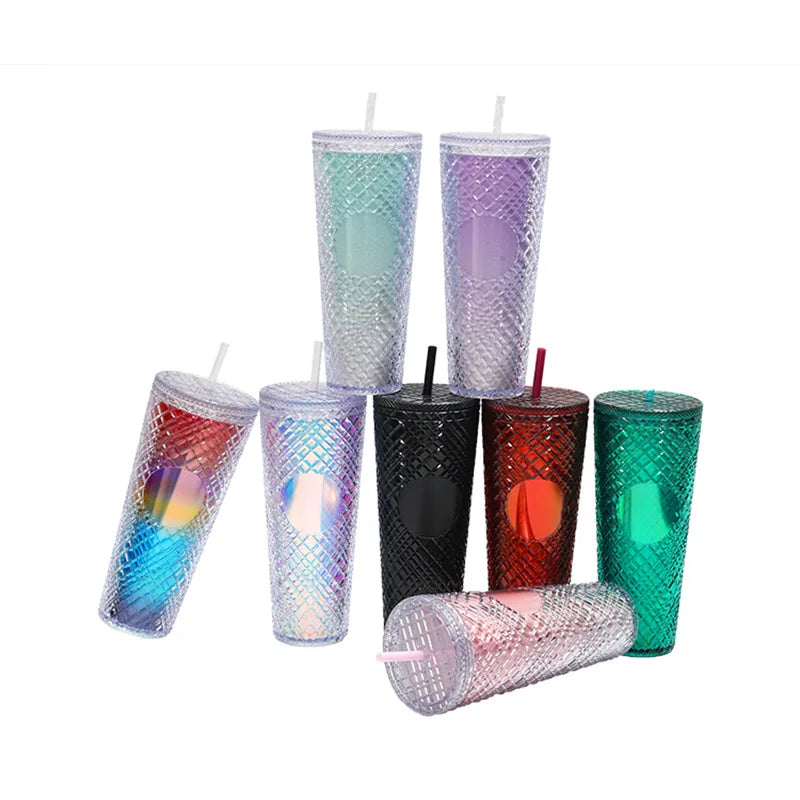 Wholesale Plastic 24 Oz 710ml studded Tumblers Bulk Double Wall Snow Globe Skinny Acrylic Tumbler Gradient with Lid and Straw