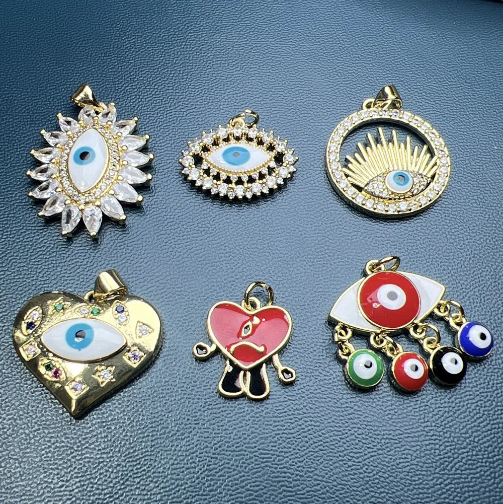 Wholesale Custom 18K Gold Plated Metal Alloy Zircon Evil Eye Pendants Charms for Women's Trendy DIY Jewelry Making