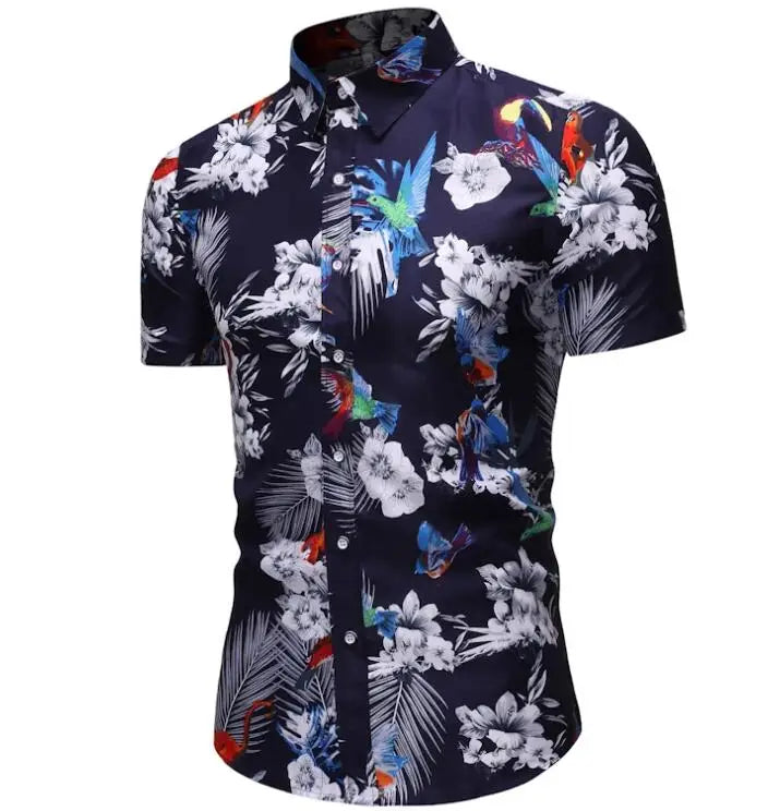 Summer Men's Floral Short Sleeved Shirt Youth Fashion Trend Casual Shirt Hawaii Beach Tops