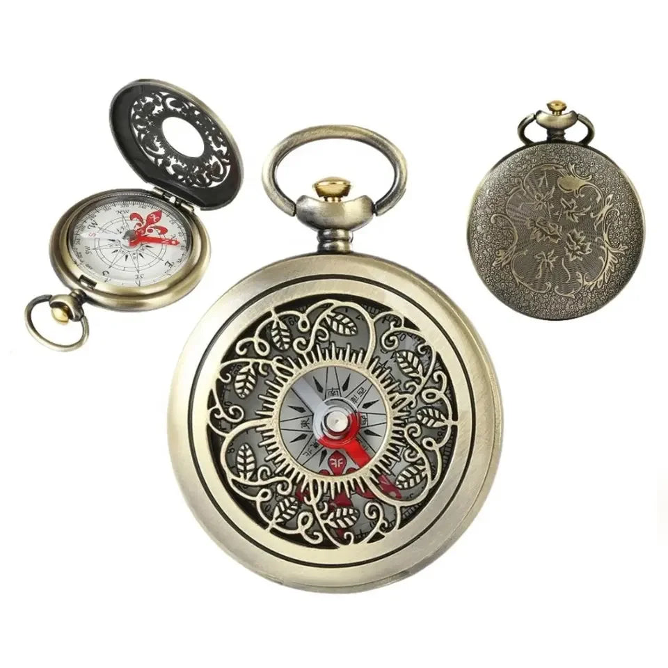 Vintage Pocket Watch Hollowed Out Clamshell Bronze Finger Needle Metal  Cross-country Gift for Children Gift Outdoor Compass