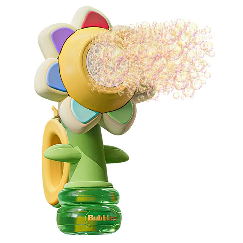 Automatic Children's Toy Sunflower Bubble Gun Machine Summer Rechargeable Outdoor Electric Custom Bubble Blower Wand with Lights