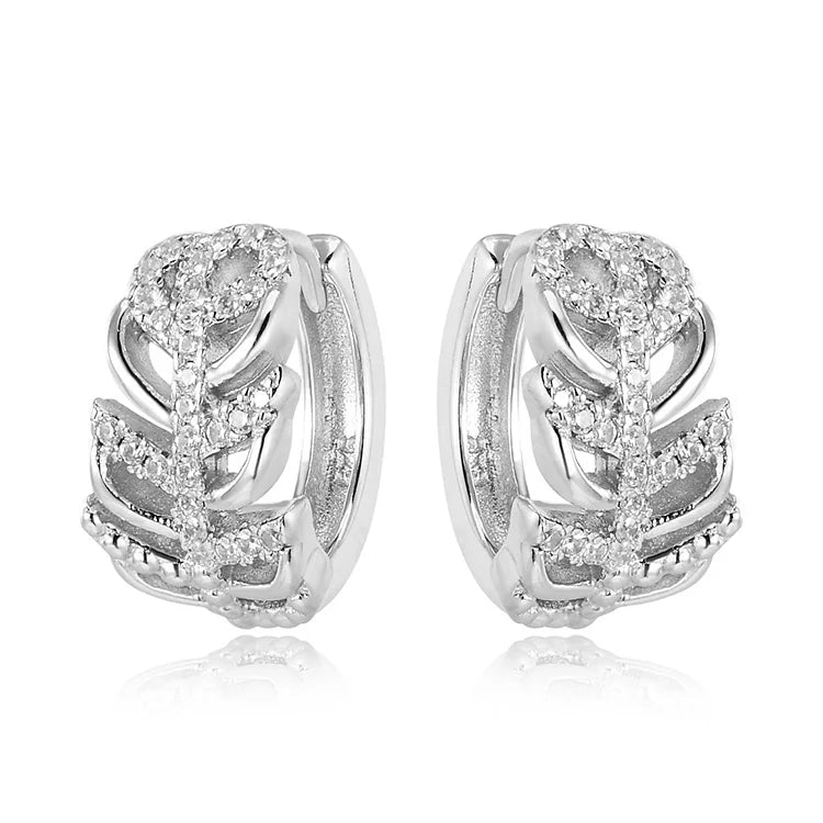 New Trendy Style 925 Sterling Silver Aaa Cubic Zirconia Rhodium Plating Leaf Shape Earrings Bohemia