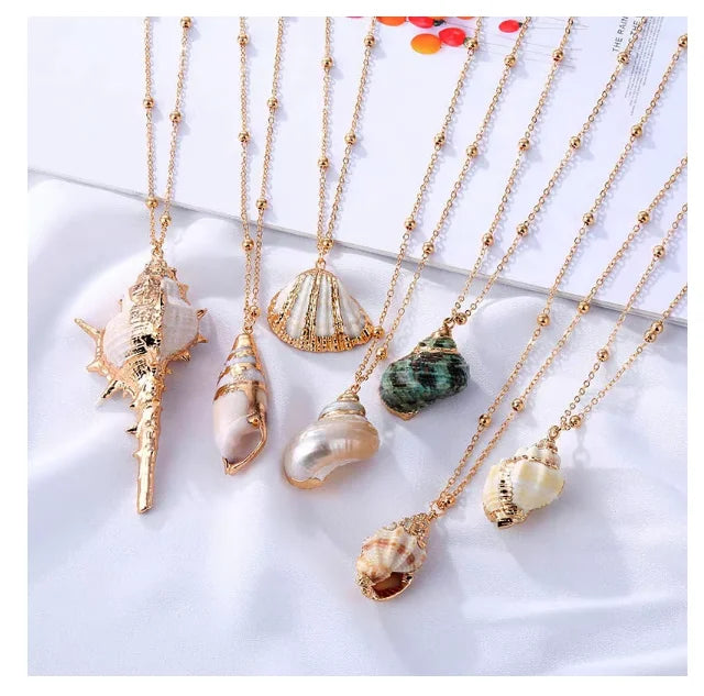 OEM Alloy Colorful Design Summer Women Jewelry Beach Shell Plated Gold Pendant Conch Necklace