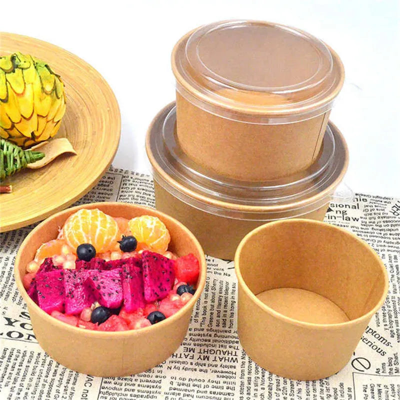 Wholesale Factory Eco Friendly Kraft Food Paper Bowl Printed Paper Bowl with Lid Environmental
