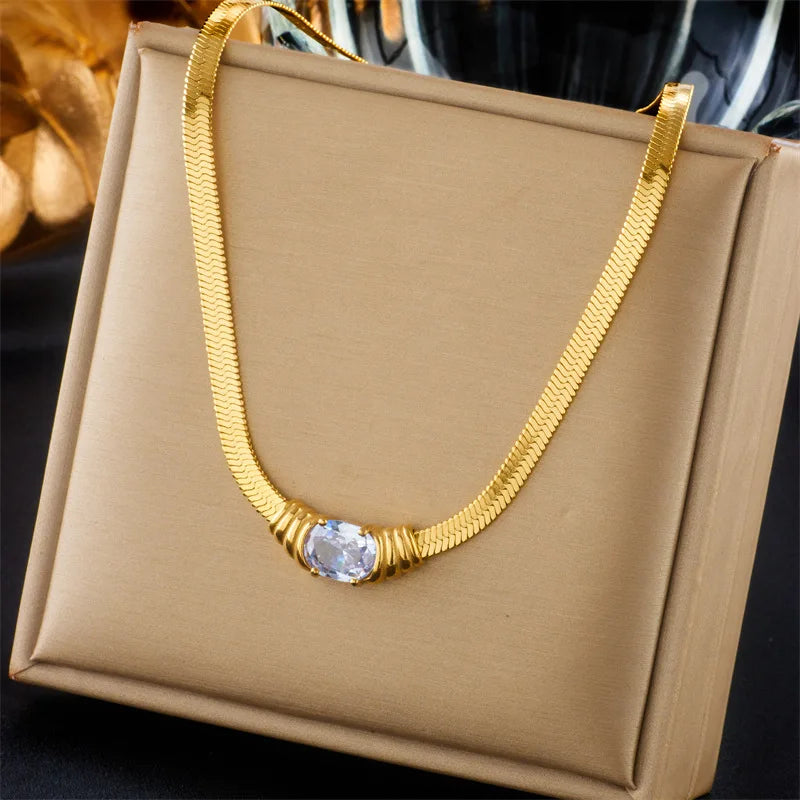 Statement Stainless Steel Jewelry Necklace Bracelet and Earrings Set Crystal Earrings Necklace Set for Women