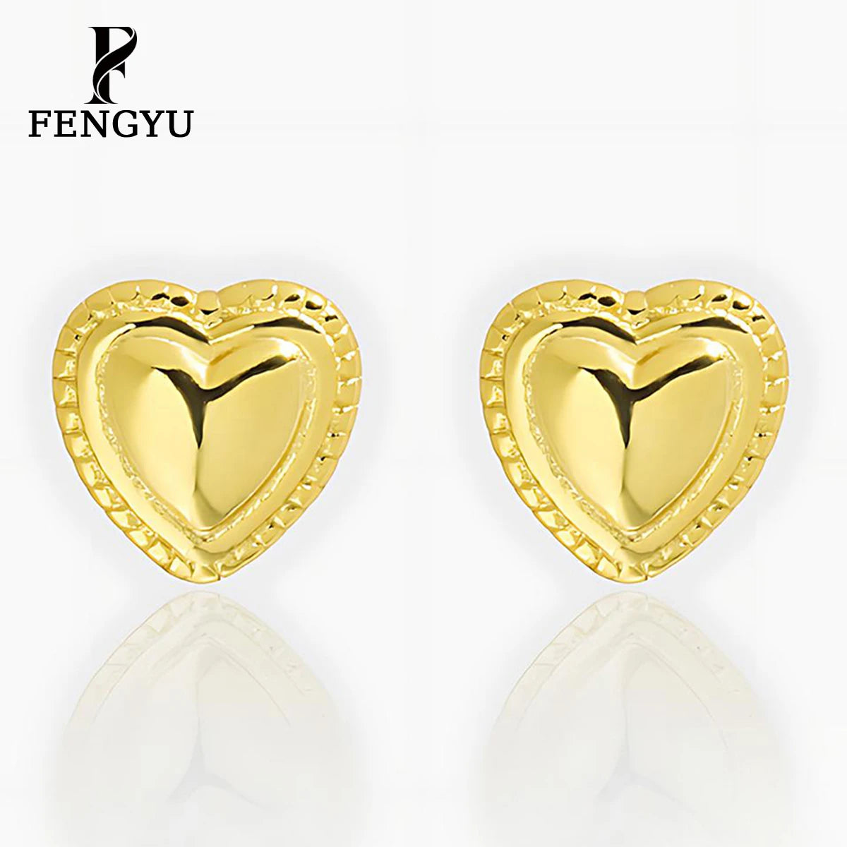 18K Gold Luxury Puffy Heart Stud Earrings for Women Fashion Simple Earring Custom 925 Sterling Silver Fine Jewelry Wholesale