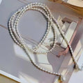 Many way to wear 47 inches high luster 3-4 mm natural freshwater tiny pearl necklace