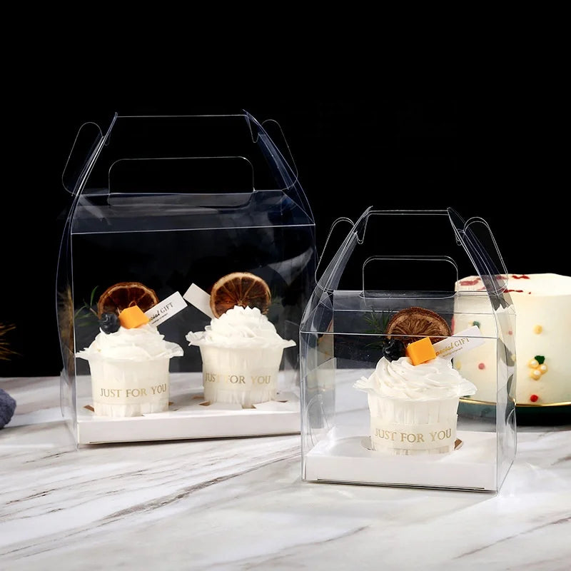 XJH Portable Clear Transparent Cupcake Baking Boxes With Handle for Cupcakes Plastic Tall Cupcake Box