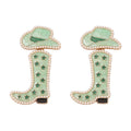 Pink Green Purple Enamel Rhinestone Cowgirl Cowboy Boots Hat Shaped Earrings Women