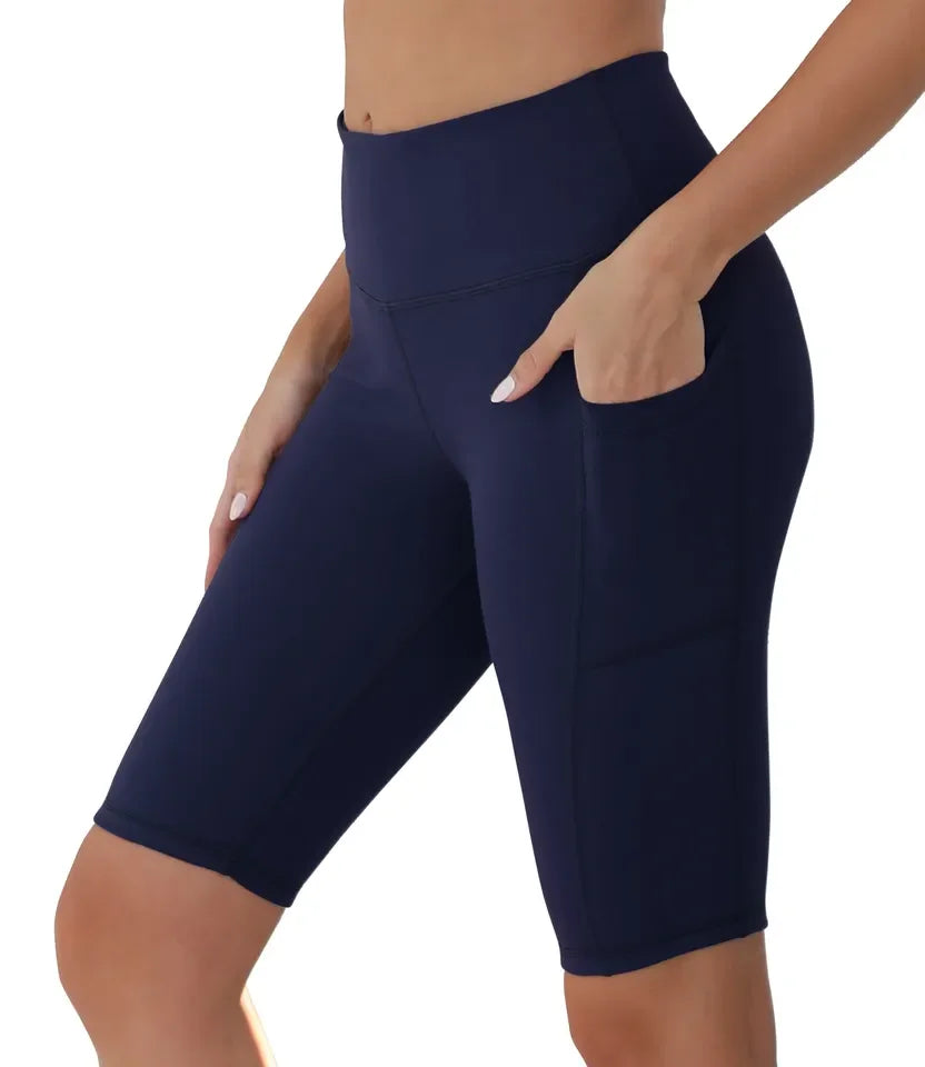 New 2026 Design Trending Style TikTok Women's High Waisted Biker Shorts with Side Pockets Butt Lifting Workout Gym Yoga Shorts