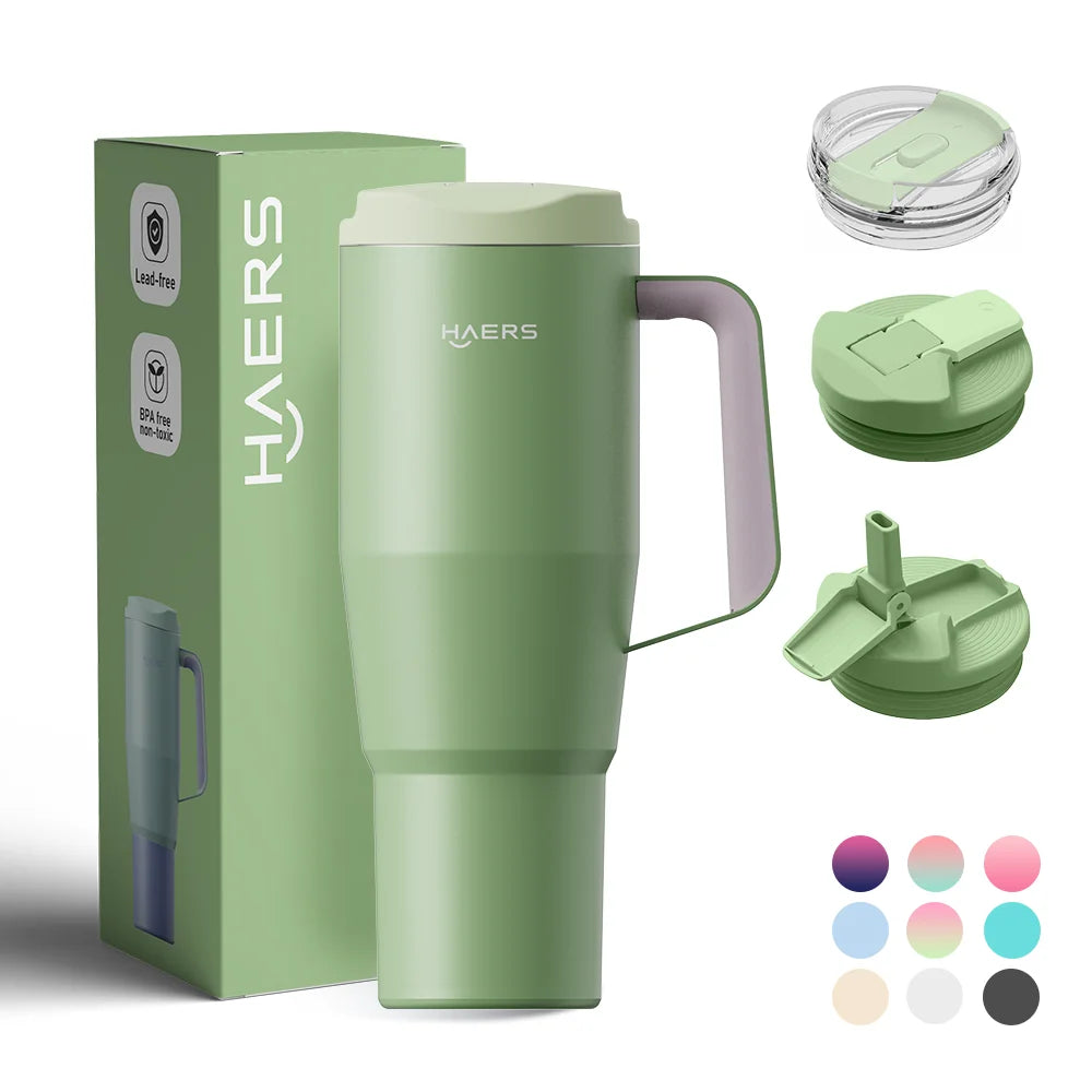 Custom Logo 40oz Christmas Stainless Steel Vacuum Insulated Teal Coffee Mug Tumbler Manufacturer With Handle and Straw