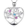 Fine Jewelry 925 Sterling Silver Box Chain Colorful Zircon Crystal Tree of Life Heart Pendant Necklace