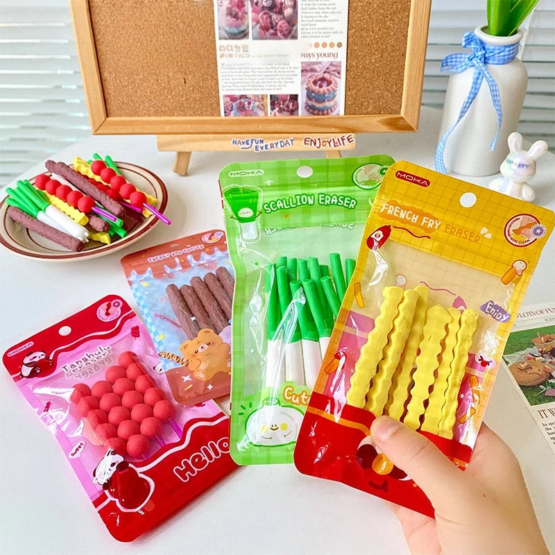 Novelty Creative School Kids Cartoon Cute French Fries Chocolate Food Shape Eraser Set