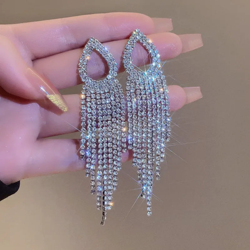 Diamonds Long Tassels Luxurious Earrings Party  for  Wholesale N230280