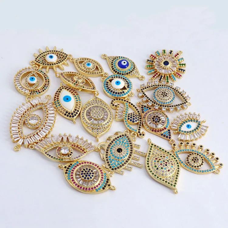 CZ8145 Jewelry Bracelet Accessories CZ Zircon Micro Pave Eye Charms Eyes Hamsa Connector