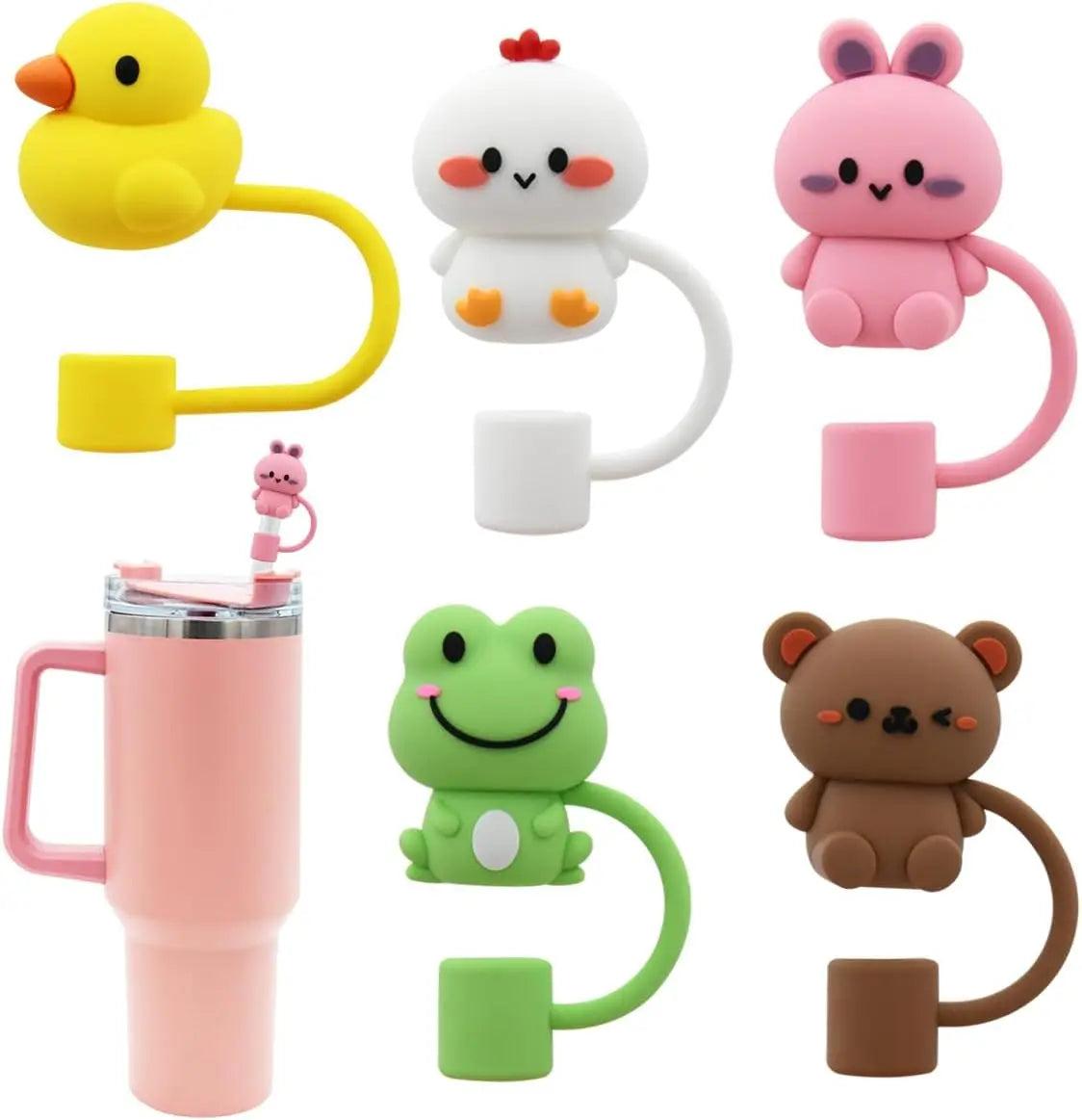 Bpa Free Food Grade 40 Oz Tumbler 3D Straw Topper Drinking Cup Silicone Charms Character Straw Toppers