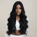 Black Lace Front Wigs Black Wavy Wig for Women Middle Part Curly Wavy Wig Natural Black Synthetic Hair Wig Heat Resistant Fiber