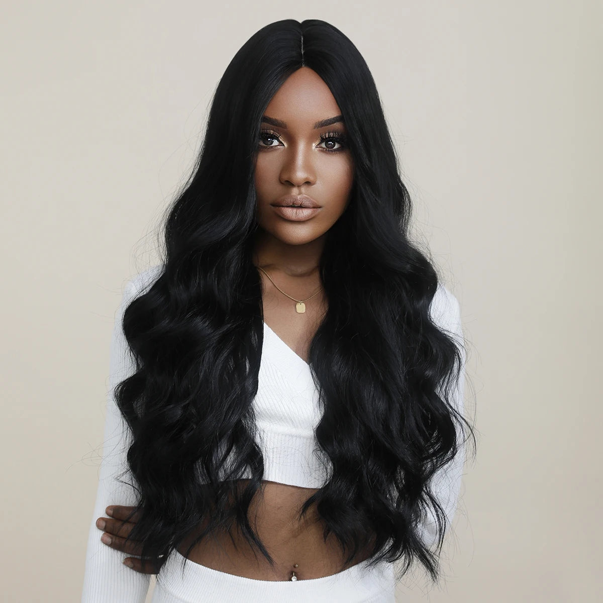 Black Lace Front Wigs Black Wavy Wig for Women Middle Part Curly Wavy Wig Natural Black Synthetic Hair Wig Heat Resistant Fiber