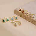 EC1943 Mini 18K Gold Plated Coloured Crystal CZ Baguette Rectangle Studssimple Gold Jewelry Diamond CZ Stud Earring for Women