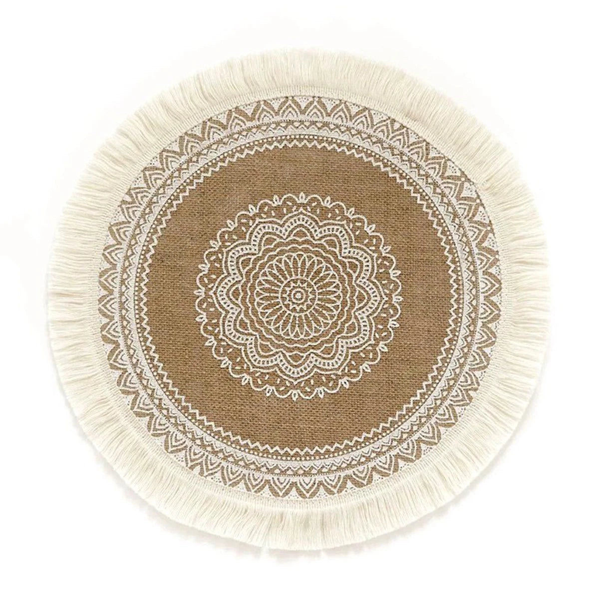 Bohemian Mandala Style Linen Jute Placemat Heat Insulation Anti-Scalding Pot Cup Pad Tassel Decorative Household Item