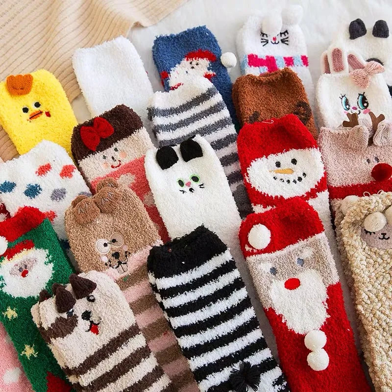 Ready Made Women Winter Indoor Floor Cute Rabbit Cartoon Warm Cozy Fuzzy Christmas Socks Box