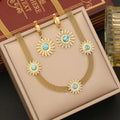 2023 New Women Fashion Non Tarnish 18K Gold Plated Turquoise Necklace Earrings Set Stainless Steel Jewelry Sets for Women