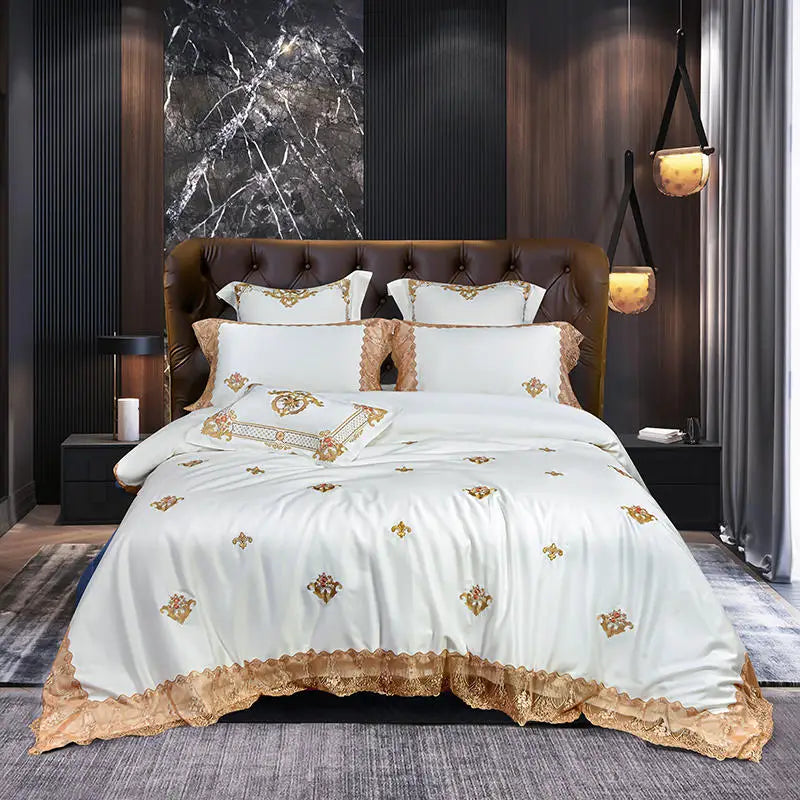 Vintage 100% Cotton king Size White Lace Duvet Cover Princess Quilt Cover Bedding Sets Home Textile Supplier