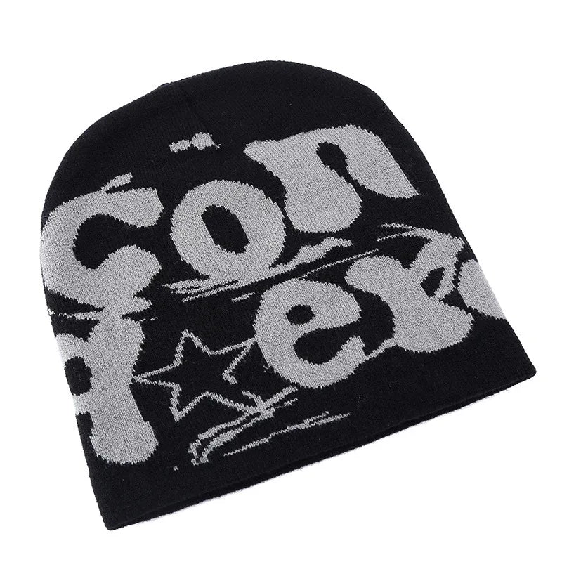 Wholesale Custom Y2K Hip Hop 90s Fashion Pom-pom Jacquard Knitted Unisex Beanie Hats Warm for Beach & Travel