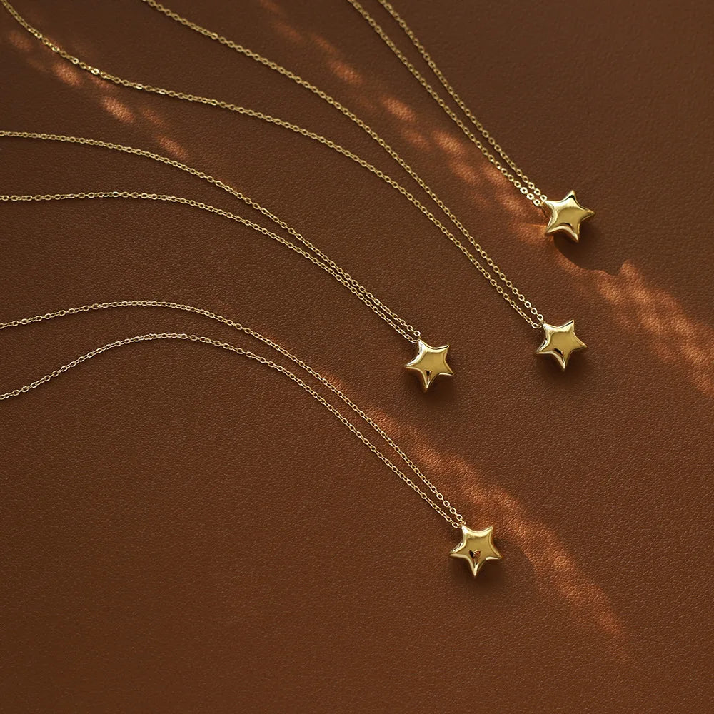 Simple Fashion Stainless Steel Mini French Star Shaped Pendant Necklaces for Women Girl
