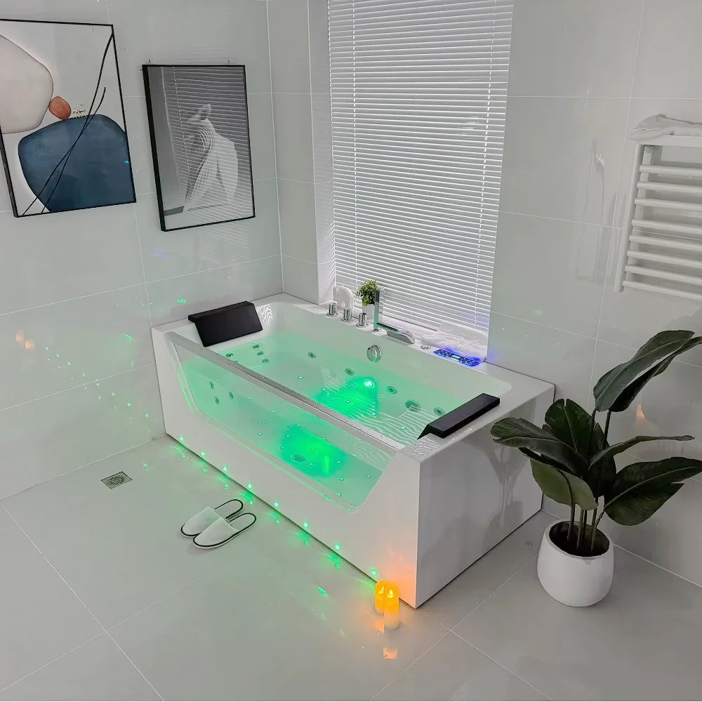 Icegalax 2 Person Luxurious Freestanding Air Bubble Massage Jet Whirlpool Bathtub Acrylic Hot Spa Bath Tub for Adults