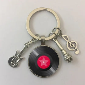 Promotional Custom DJ LP Vinyl Music Metal Key Chains Wholesale Record Music Festival Souvenir Gifts Microphone Violin Key Chain