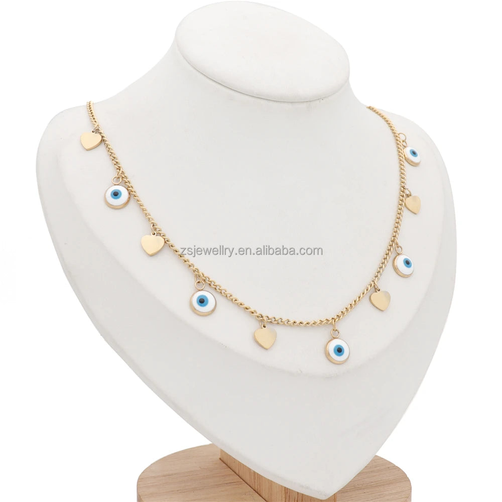 Shell Crystal Beads Heart Eye Element Gold Plated Stainless Steel Girl Necklaces Unique Necklace for Women 2022