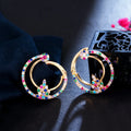 New Design Rainbow Colorful CZ 18k Gold Plated Individual Round Double Line Twisted Circle Hoop Earrings for Women
