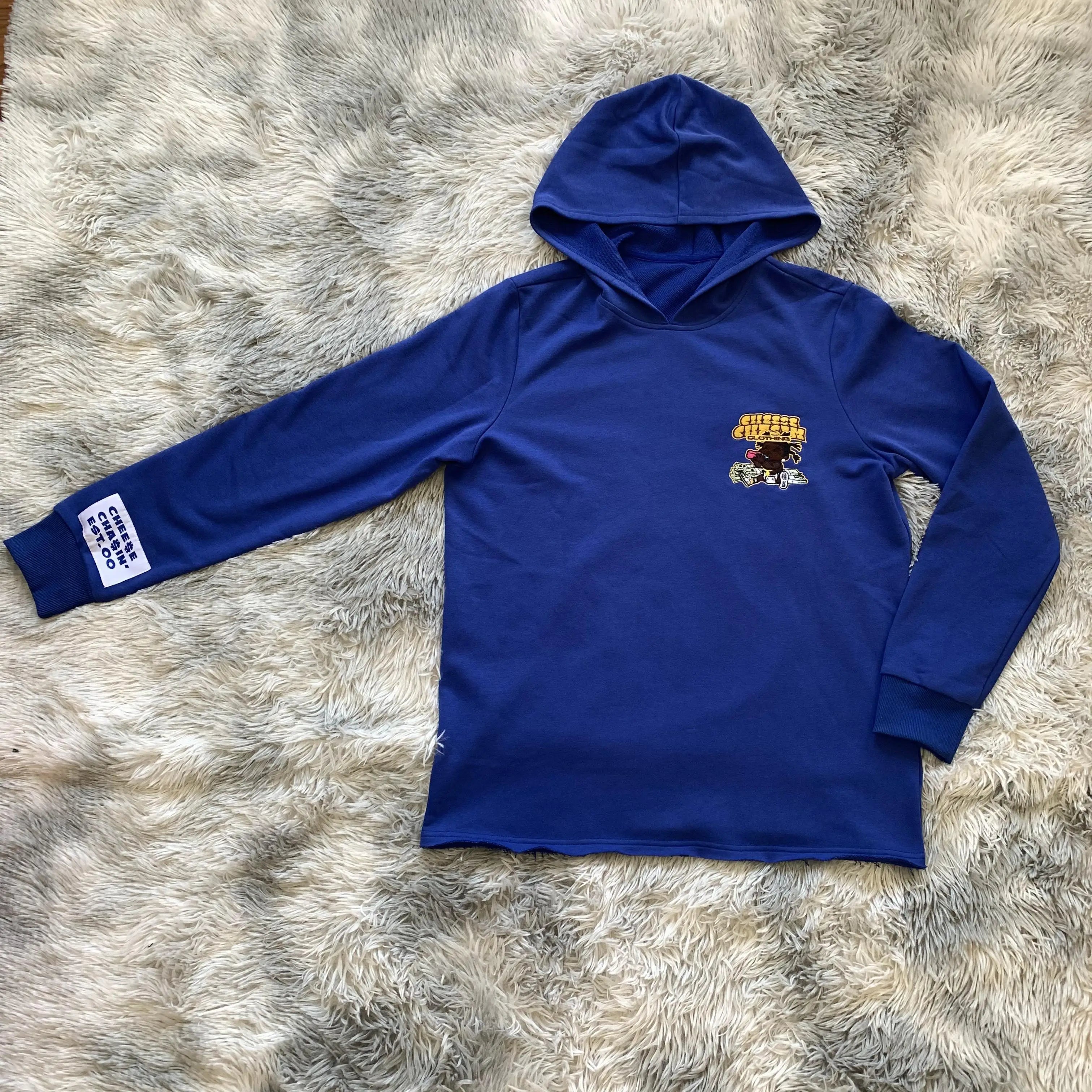 DENIMGUYS Manufacturer Custom Cut Edge Raw Hem Sweatshirt French Terry Puff Printing Pullover Hoodie Men