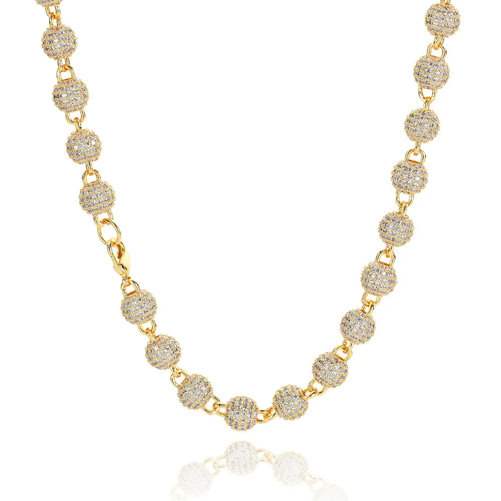 DUYIZHAO European and American Necklace Cross-Border Jewelry 8mm Ball Necklace Micro-Set Zircon Full Diamond Hip Hop Necklace