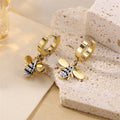 Hot-selling Real 18K Gold Plated Stainless Steel No-Fading Eardrops Premium Zircon Accent Bee Pendant Hoop Earrings