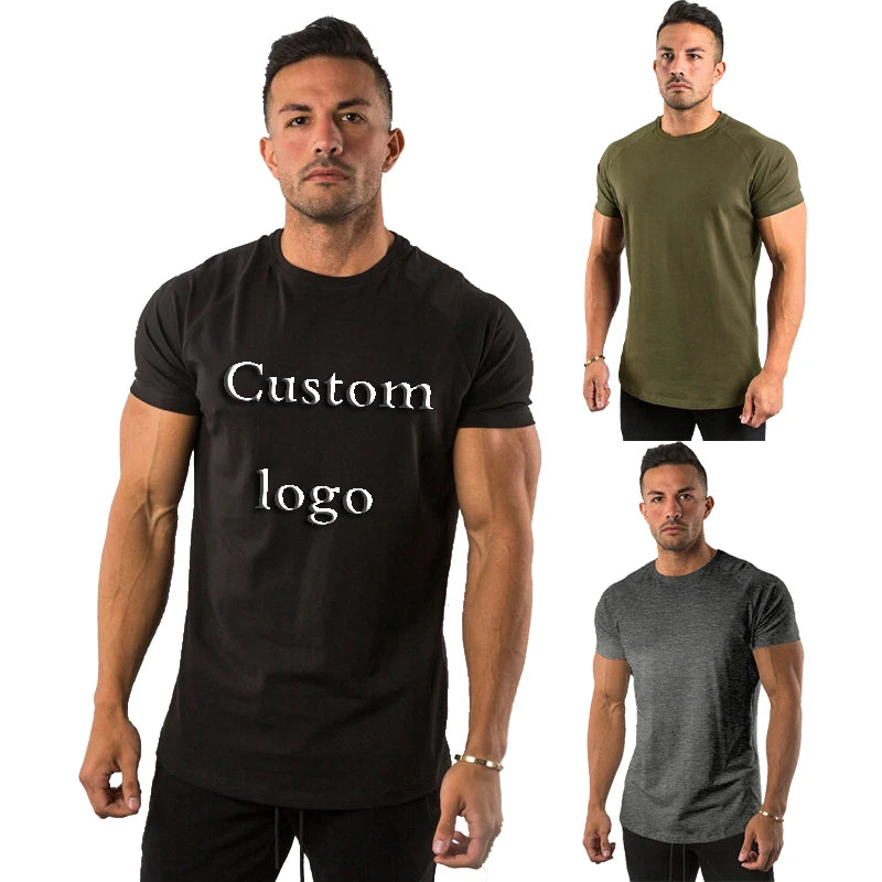 Men's Custom Private Logo Fitness Gym T-Shirt 95% Cotton 5% Elastane Plus Size Breathable Knitted Sports Apparel