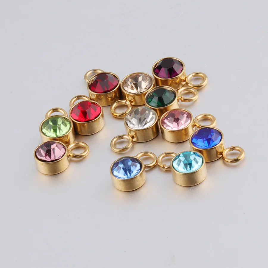 AA00193 Wholesale 6MM DIY 12 Birthstone Stainless Steel Charms Necklace Earrings Bracelets Pendant for Jewelry Making