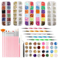 Tamax NAK005 Nail Art Kit with 15x Brush 5 Dotting Stick 5box Decorations Rhinestones 32 Foils Strip 1 Gem Picker Tweezers
