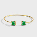 18K Gold Plated Geometric Green Open Bracelet Brass Two Sides Zircon Gold Bracelet for Women