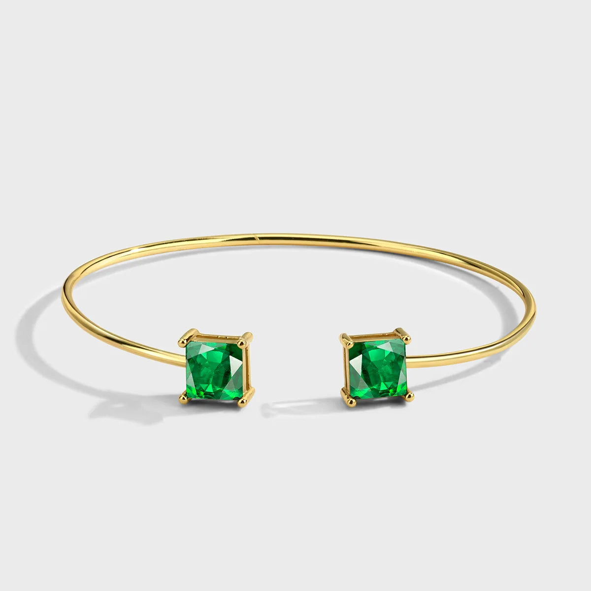 18K Gold Plated Geometric Green Open Bracelet Brass Two Sides Zircon Gold Bracelet for Women
