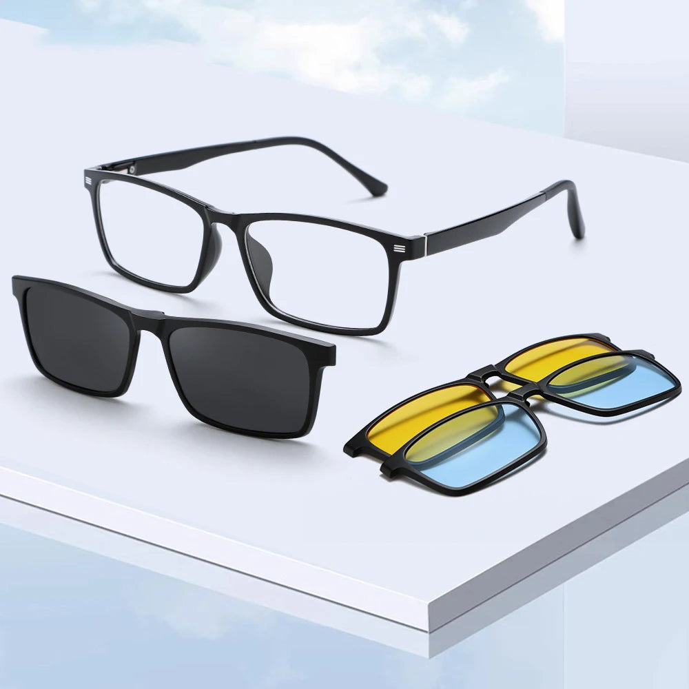 6214 New Release TR90 Black Sunglasses for Men Women Magnetic Adjustable Dual-Purpose Fashionable Mirror with Polarized Lenses
