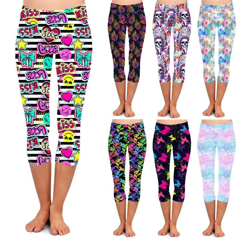 New Model Fashion Custom Design Colorful Hearts Printed Buttery Soft Capri Leggings Spandex Polyester Leggings for Women Ladies